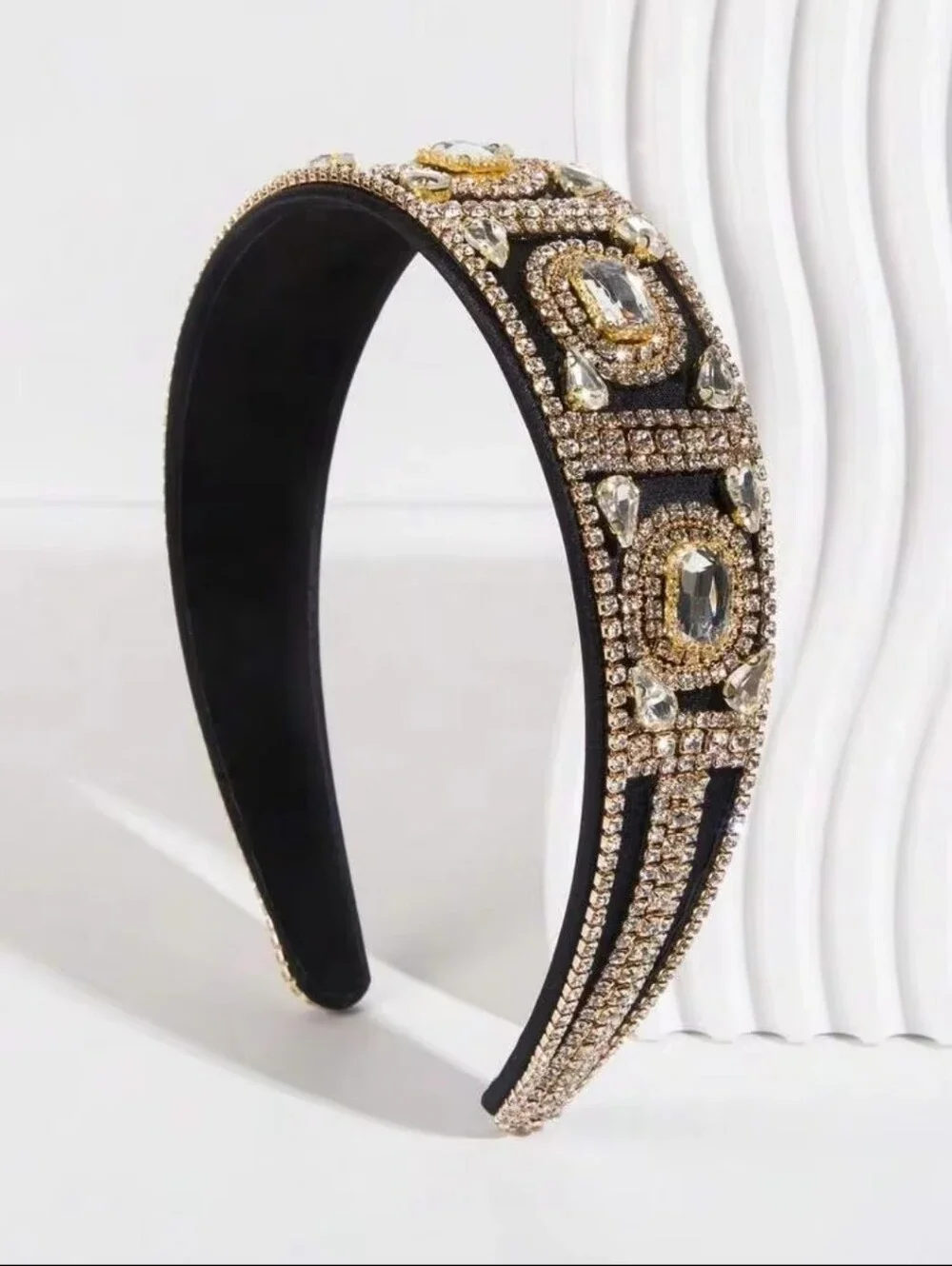 Embellished Black Crystal Headband - Designer-Inspired